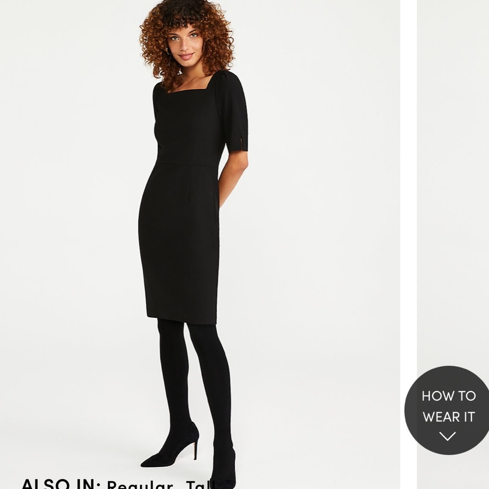 Ann Taylor Puff Sleeve Square Neck Bodycon Back Dress Size SP